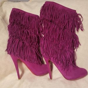 Christian Louboutin For Ever Tina Suade Boots Purple Fringe 38.5